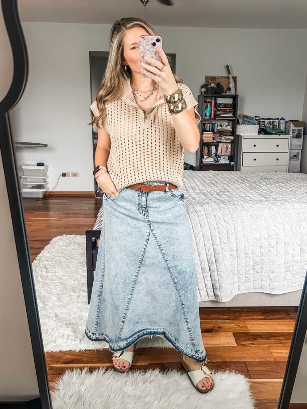 Women’s Light Wash Denim Maxi Skirt